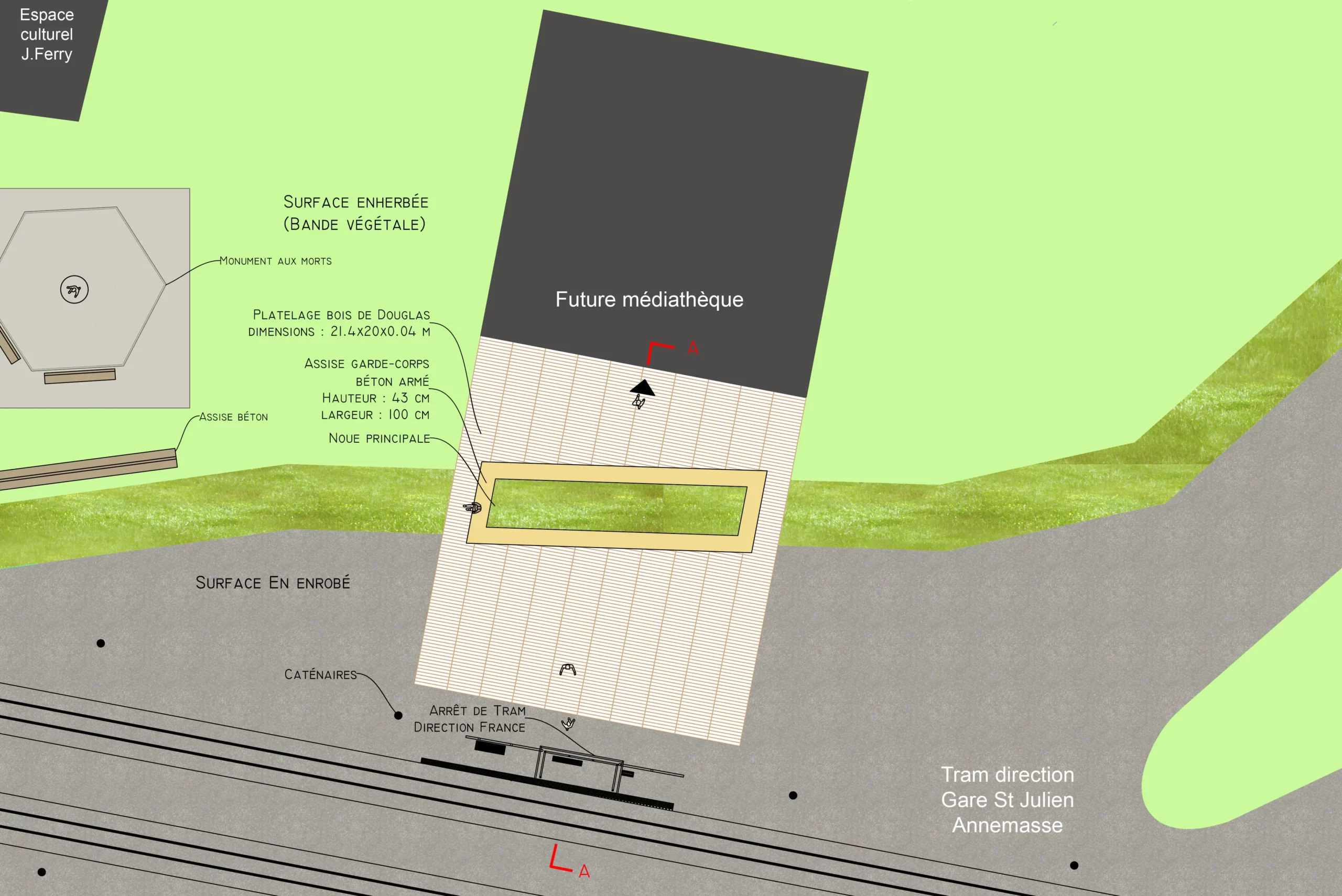 plan masse zoom aplati médiathèque traits de coupe